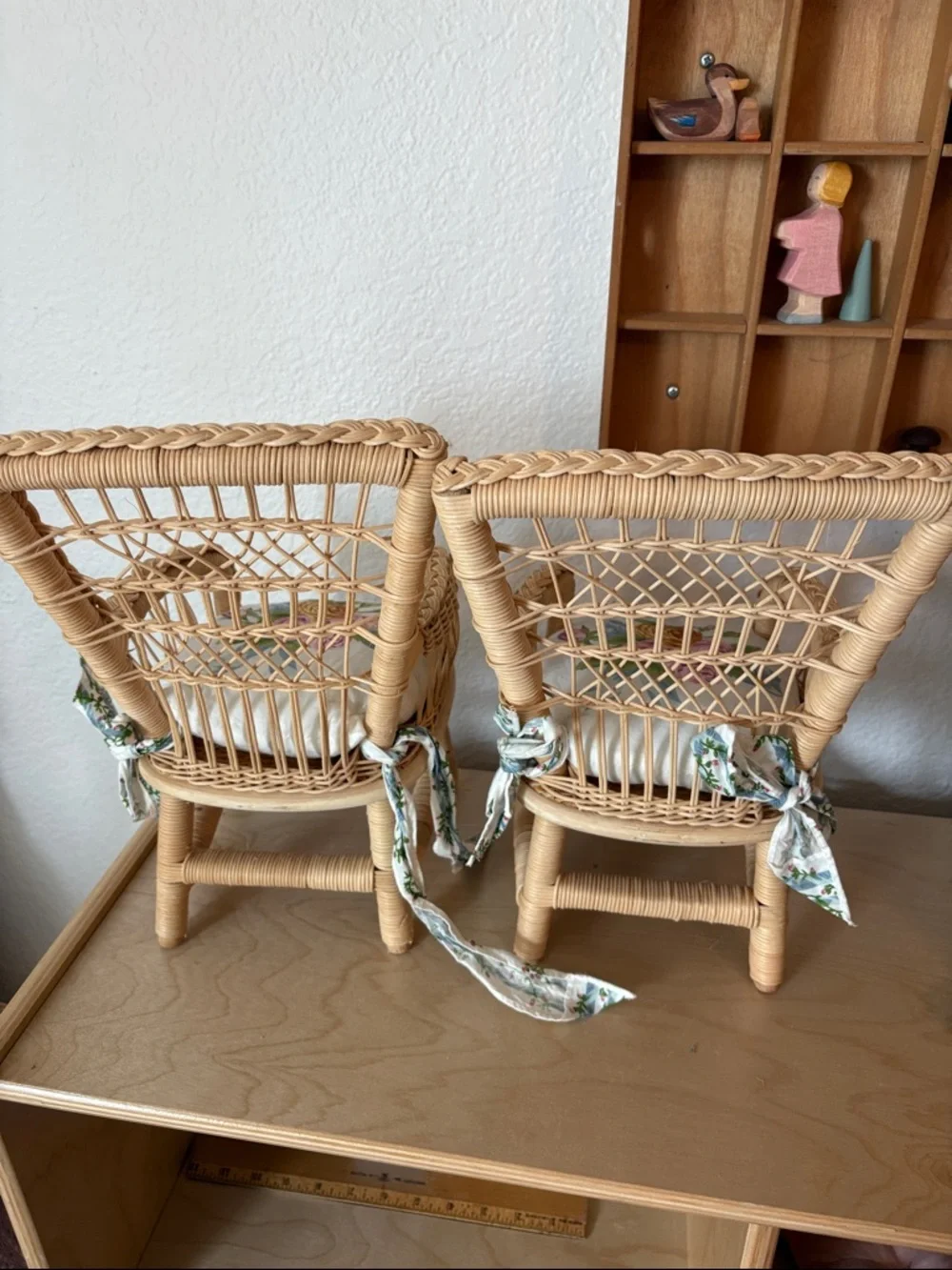2 American Girl Doll Wicker Doll Chairs Floral Cushions